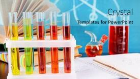  Presentation with chemical - Beautiful theme featuring biological agents - glassware with chemical agent backdrop and a light blue colored foreground