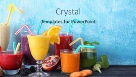  Presentation with smoothies - Theme enhanced with glassware with different smoothies on table against light background background and a arctic colored foreground