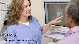  Presentation with exam results - Theme enhanced with opthamology - nurse explaining eye exam results background and a light blue colored foreground