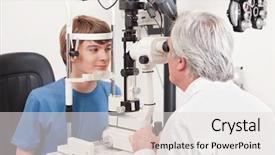  Presentation with eye sight - Presentation with eye lenses - optometrist doing sight testing background and a light gray colored foreground
