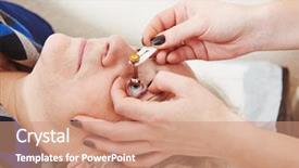  Presentation with eye sight - Presentation with optometry and ophthalmology senior woman background and a coral colored foreground