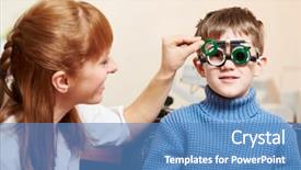 Presentation with eye sight - Slides with female doctor ophthalmologist or optometrist background and a teal colored foreground