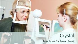  Presentation with optometry - Audience pleasing slide set consisting of testing services - optometry concept female optometrist optician backdrop and a sky blue colored foreground