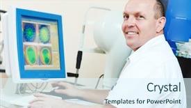  Presentation with eyesight - PPT theme enhanced with dilatation - optometry concept happy male optometrist background and a sky blue colored foreground