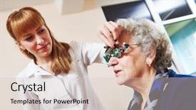  Presentation with eye sight - Presentation theme having female doctor ophthalmologist or optometrist background and a lemonade colored foreground