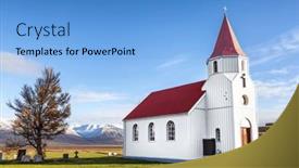  Presentation with church blue - Presentation theme having glaumbaejarkirkja-the-glaumbaer-church background and a  colored foreground