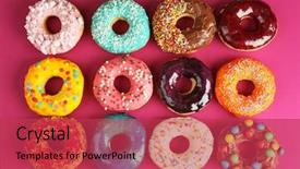  Presentation with donuts - Slide set enhanced with glazed donuts on color background background and a red colored foreground