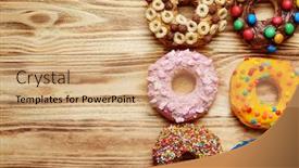 Presentation with donuts - PPT theme enhanced with glazed-donuts-on-wooden-background background and a coral colored foreground