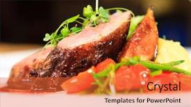  Presentation with oil and gas valves - PPT theme having glazed duck fillet mashed potatoes background and a red colored foreground