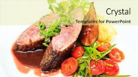  Presentation with oil and gas - Theme having glazed duck fillet mashed potatoes background and a blonde colored foreground