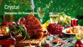  Presentation with sparkling wine - Colorful theme enhanced with glazed roast ham with cloves backdrop and a forest green colored foreground