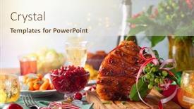  Presentation with sparkling wine - Presentation theme enhanced with glazed roast ham with cloves background and a cream colored foreground