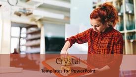  Presentation with glass industry - Presentation design featuring glazier-woman-worker-holding background and a red colored foreground