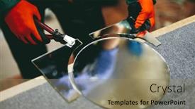  Presentation with glass industry - Cool new PPT theme with glazier-worker-cutting-glass backdrop and a coral colored foreground