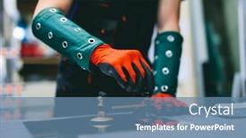  Presentation with glass industry - Slides enhanced with glazier-worker-cutting-glass background and a teal colored foreground