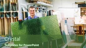  Presentation with glass industry - Cool new PPT theme with glazier-worker-holding-a-green backdrop and a tawny brown colored foreground