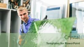  Presentation with green glass - Slide deck consisting of glazier-worker-holding-a-green background and a mint green colored foreground