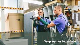  Presentation with glass industry - Cool new slides with glazier-worker-holding backdrop and a dark gray colored foreground