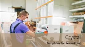  Presentation with face mask - Beautiful presentation design featuring glazier-worker-in-face-mask backdrop and a coral colored foreground