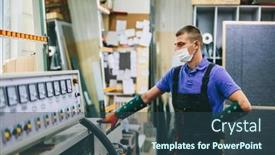  Presentation with face mask - Colorful presentation theme enhanced with glazier-worker-in-face-mask backdrop and a ocean colored foreground