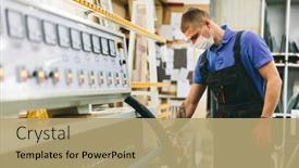  Presentation with face mask - Presentation theme featuring glazier-worker-in-face-mask background and a coral colored foreground