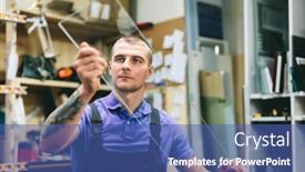  Presentation with glass industry - Cool new theme with glazier-worker-preparing-glass backdrop and a ocean colored foreground