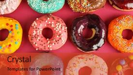  Presentation with donuts - Audience pleasing slides consisting of glazing - glazed donuts on color background backdrop and a red colored foreground