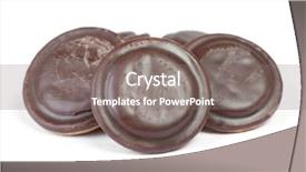  Presentation with chocolate chip cookies - Presentation theme enhanced with glazing - group of round delicious glazed background and a gray colored foreground