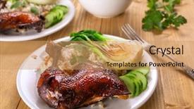  Presentation with stir fried bok choy - PPT theme enhanced with glazing - honey glaze roast duck background and a coral colored foreground