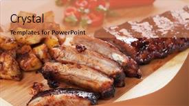  Presentation with barbecue ribs - Presentation design having glazing - oven roasted pork ribs marinated background and a  colored foreground