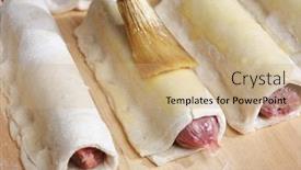  Presentation with egg - Presentation theme featuring glazing sausage rolls with a beaten egg before baking them background and a coral colored foreground