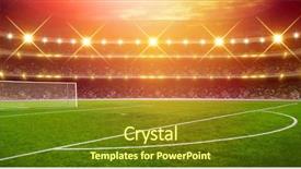  Presentation with soccer field - Amazing slides having gleaming - green soccer stadium illuminated field backdrop and a tawny brown colored foreground