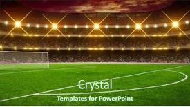  Presentation with soccer field - Beautiful slide set featuring gleaming - green soccer stadium illuminated field backdrop and a tawny brown colored foreground