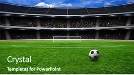  Presentation with stadium - Slide deck consisting of gleaming - soccer ball on green stadium background and a  colored foreground