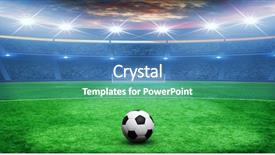  Presentation with green grass texture in soccer - Cool new slide deck with gleaming - soccer ball on green stadium backdrop and a teal colored foreground