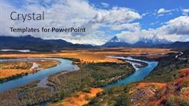  Presentation with river valley - Presentation design enhanced with glen-serrano-meandering-river-bed background and a light blue colored foreground