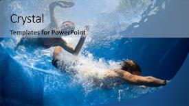  Presentation with underwater - Audience pleasing slide set consisting of gliding - underwater shot of couple jumping backdrop and a light blue colored foreground