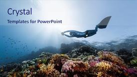  Presentation with coral reef - Theme with gliding - woman free diver glides background and a light blue colored foreground
