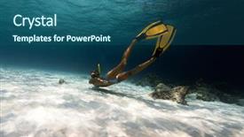  Presentation with woman world - Amazing presentation theme having gliding - woman freediver explores tropical underwater backdrop and a  colored foreground