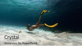  Presentation with woman world - Audience pleasing PPT layouts consisting of gliding - woman freediver explores tropical underwater backdrop and a light gray colored foreground