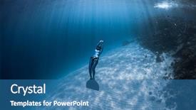  Presentation with crystal - Theme having gliding - woman freediver glides over sandy background and a teal colored foreground