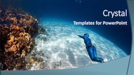  Presentation with sea coral - Presentation design with gliding - woman freediver in monofin glides background and a navy blue colored foreground