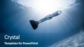  Presentation with shining - Beautiful slides featuring gliding - woman freediver in monofin glides backdrop and a ocean colored foreground