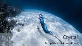  Presentation with triathlon run woman - Colorful presentation design enhanced with gliding - woman freediver in monofin glides backdrop and a light blue colored foreground