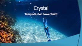  Presentation with sea coral - Amazing slides having gliding - woman freediver in monofin glides backdrop and a navy blue colored foreground