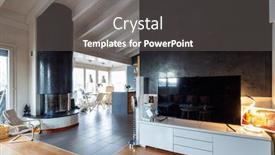  Presentation with nobody - Audience pleasing PPT layouts consisting of glimpse of the kitchen from the living room nobody inside backdrop and a gray colored foreground