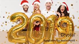  Presentation with new year 2019 - Beautiful slides featuring glisten - group of happy friends dressed backdrop and a gold colored foreground