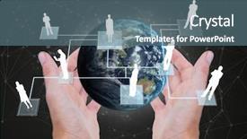  Presentation with holding hands - Presentation design with gliters - hands holding a globe background and a ocean colored foreground