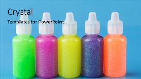  Presentation with glue - Slide deck having glues - glitter glue in bright colors background and a light blue colored foreground