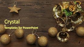  Presentation with star gold - Cool new PPT theme with glittering gold christmas balls bells and star on wooden background backdrop and a tawny brown colored foreground